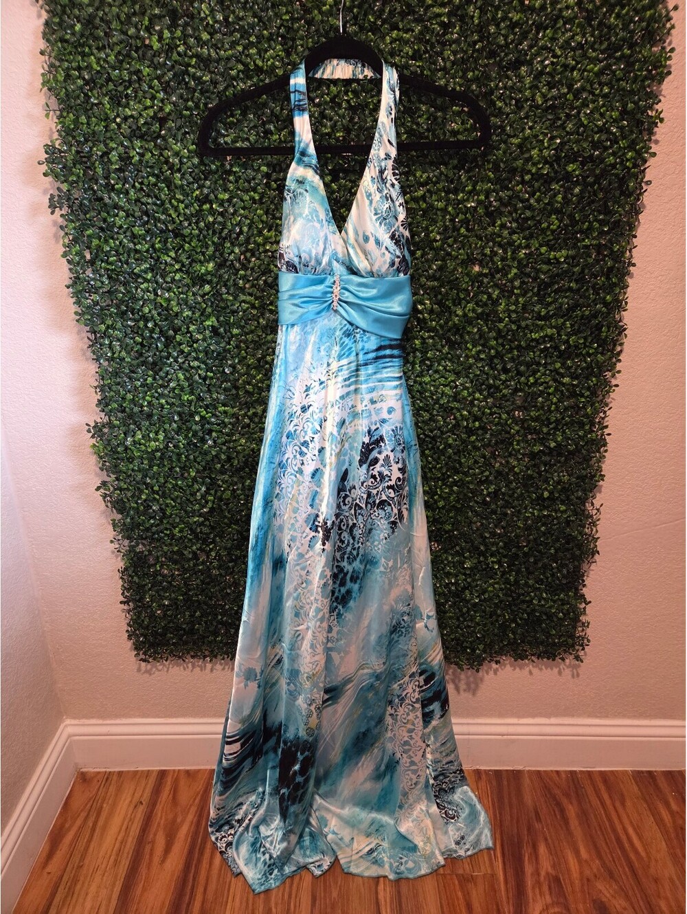 deb Women's Blue Halter Maxi Dress Size 7/8